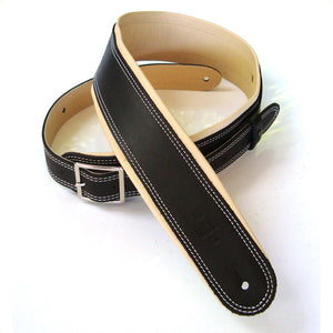 DSL 2.5" Rolled Edge Buckle Leather Strap Black/Beige